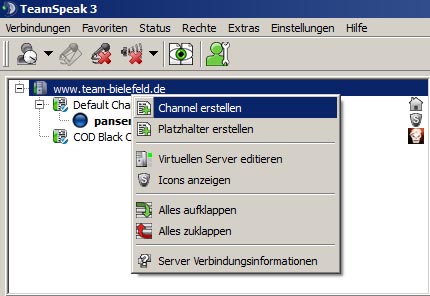 Channel auf TS3 Server erstellen