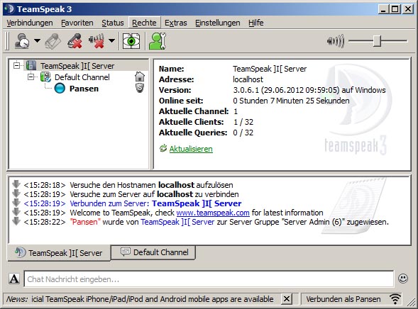 Frisch installierter TS3 Server