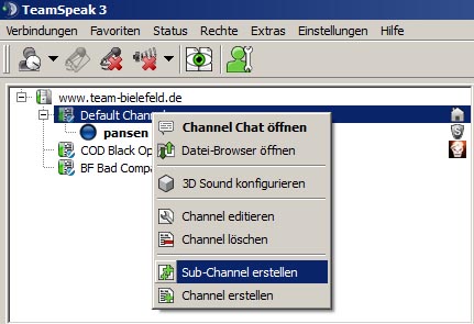 Teamspeak 3 Subchannel erstellen